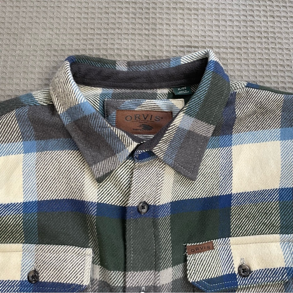 Orvis Big Bear Flannel Fleece Shirt Jacket Shacket XL Men’s Plaid Double Brushed